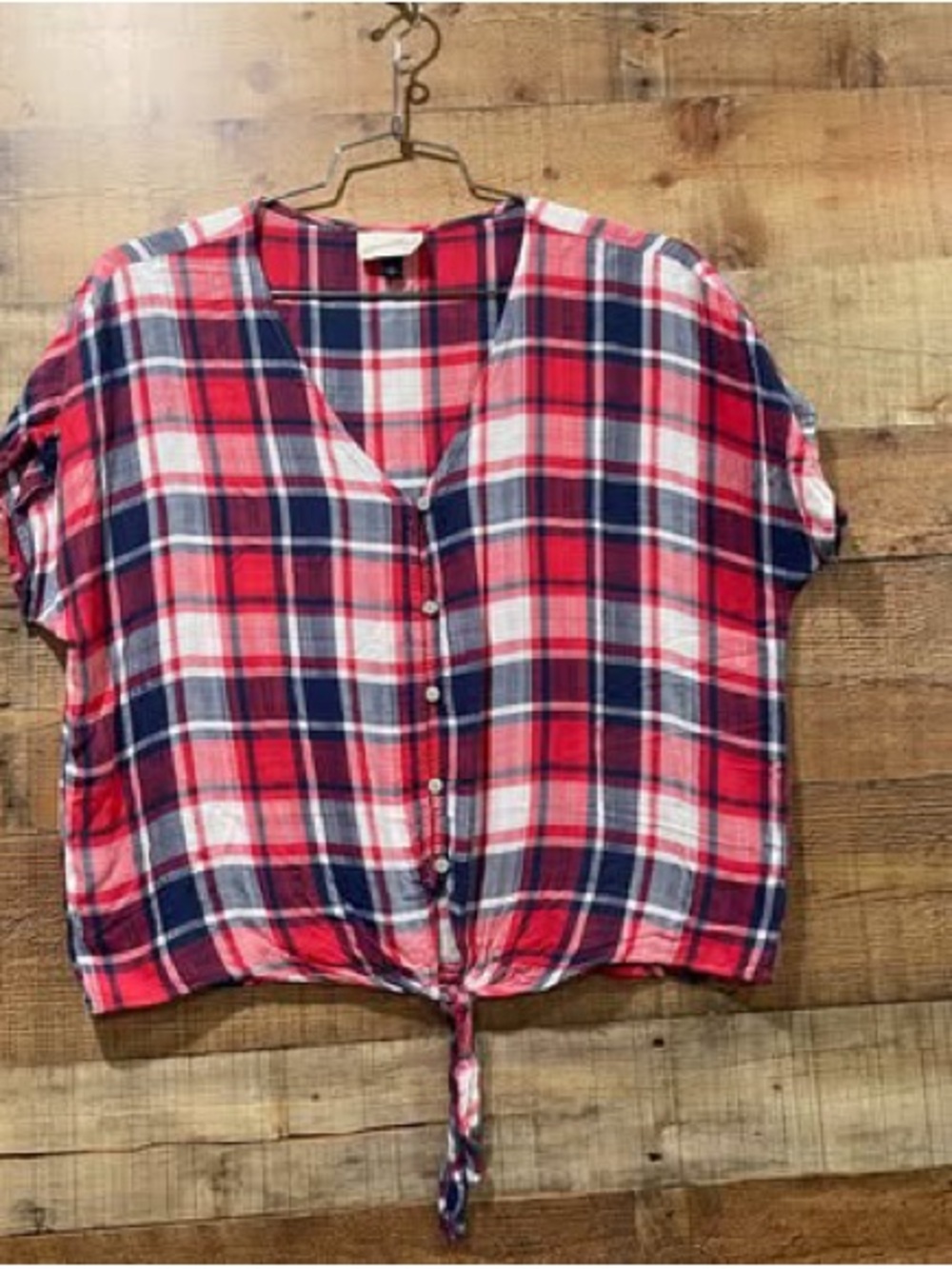 Universal Thread Red, White & Blue Plaid Button-Front Top Size XL